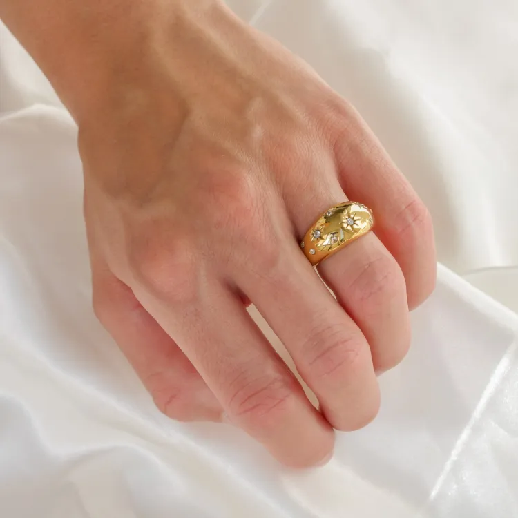 Wasserfest Stern Ring aus vergoldetem Edelstahl - OCEANA