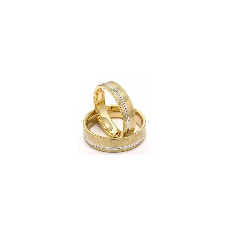 Rauem und blankem zweifarbig trauringe aus 14 Karat Gold - set