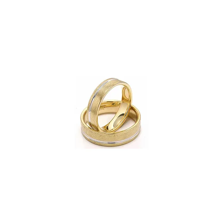Rauem und blankem zweifarbig trauringe aus 14 Karat Gold - set