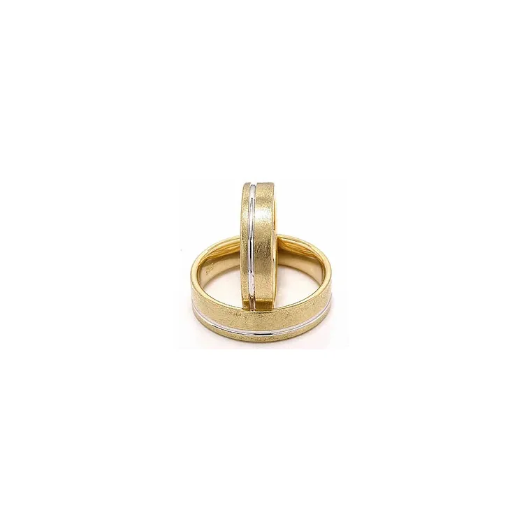Rauem und blankem zweifarbig trauringe aus 14 Karat Gold - set