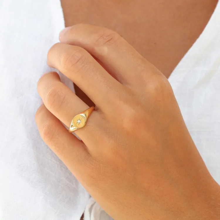 Wasserfest Stern Zirkon Ring aus vergoldetem Edelstahl - OCEANA