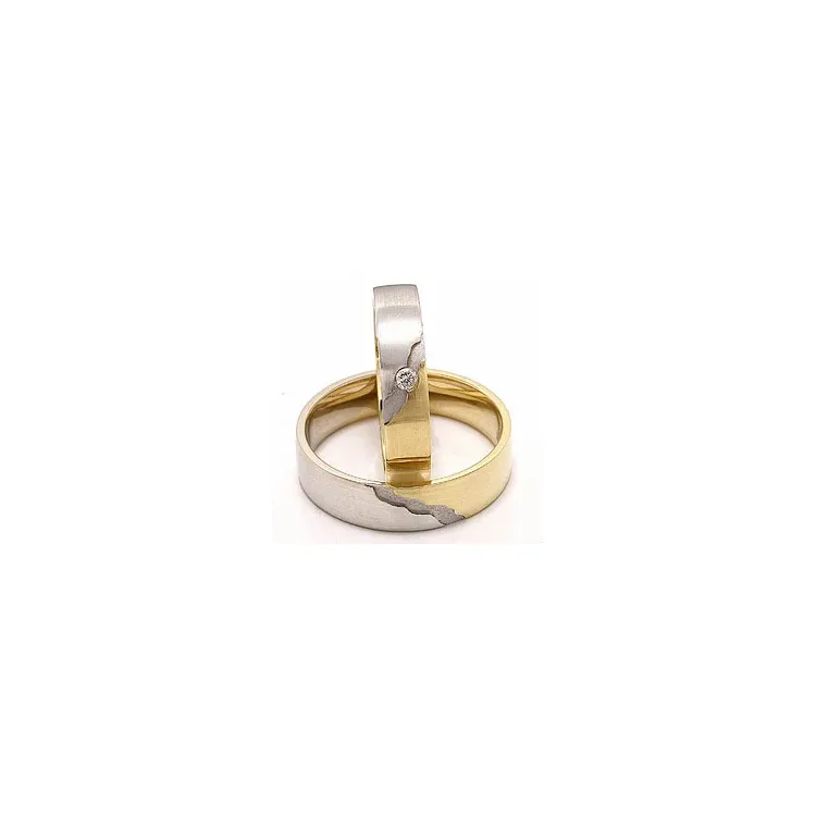 Matt zweifarbig trauringe aus 14 Karat Gold- und Weißgold 0,035 ct - set