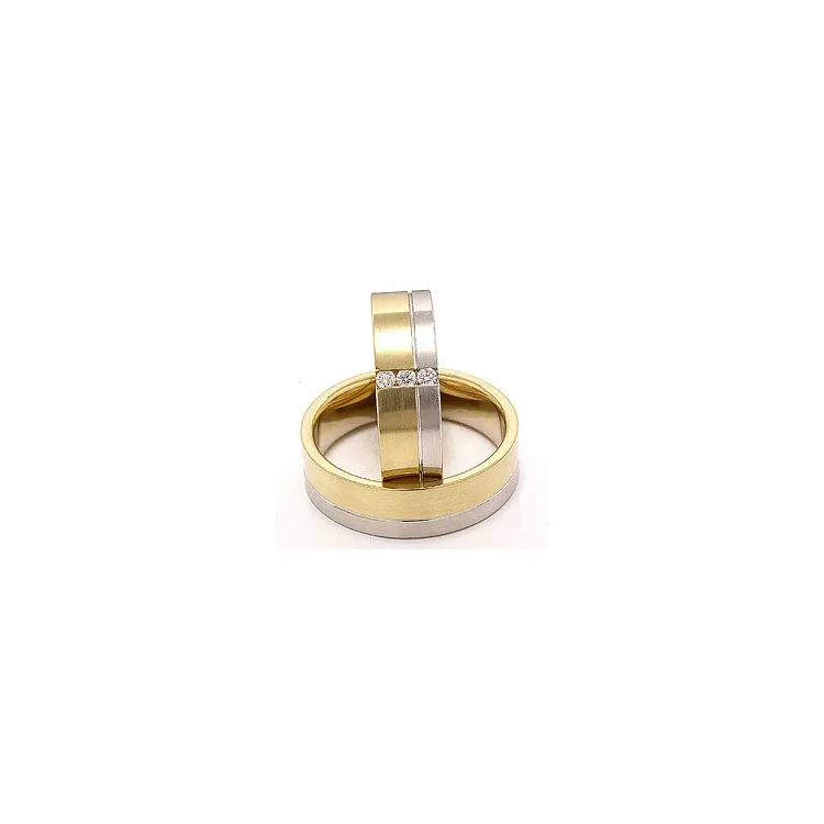 Zweifarbig Breite trauringe aus 14 Karat Gold- und Weißgold 3 x 0,03 ct - set