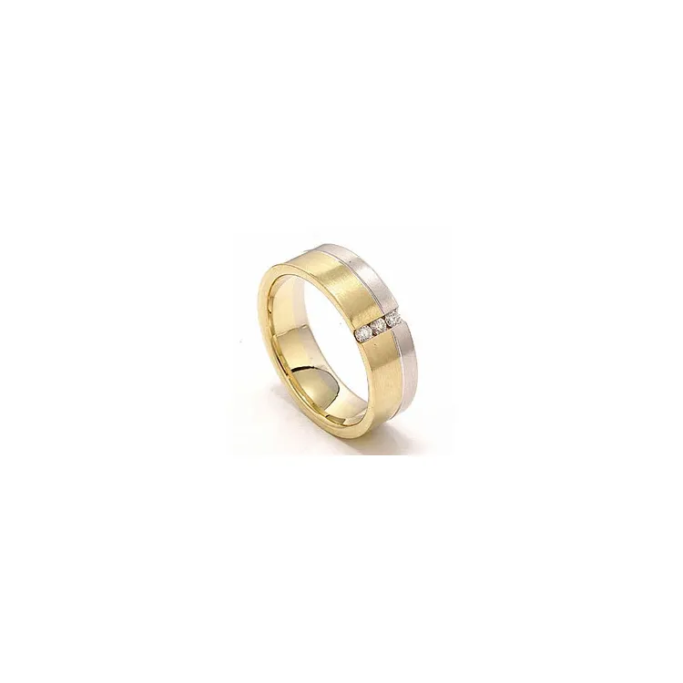 Matter zweifarbig Diamant Trauring aus 14 Karat Gold- und Weißgold 3 x 0,03 ct