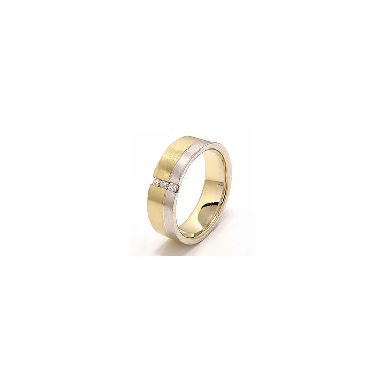 Matter zweifarbig Diamant Trauring aus 14 Karat Gold- und Weißgold 3 x 0,03 ct