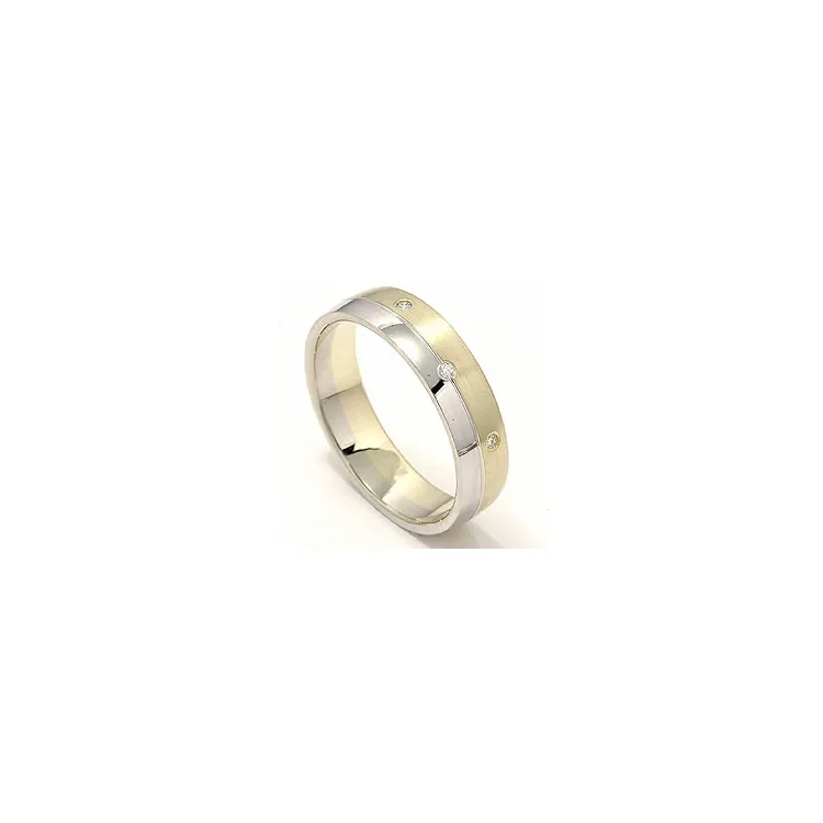 matter und polierter breit Trauring aus 14 Karat Gold- und Weißgold 0,03 ct