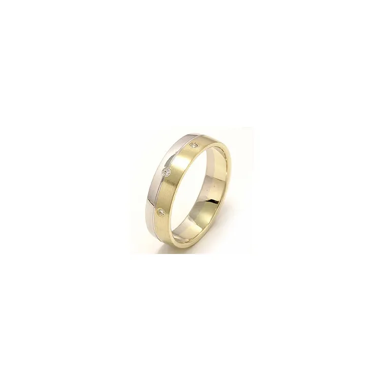 matter und polierter breit Trauring aus 14 Karat Gold- und Weißgold 0,03 ct
