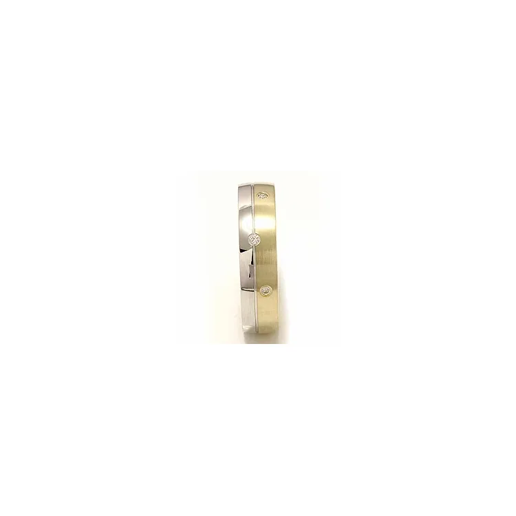 matter und polierter breit Trauring aus 14 Karat Gold- und Weißgold 0,03 ct