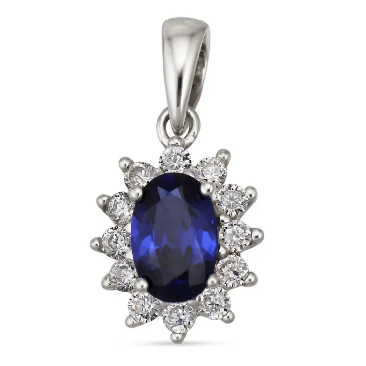 Rosette blauem synthetische Saphir Anhänger aus rhodiniertem Silber