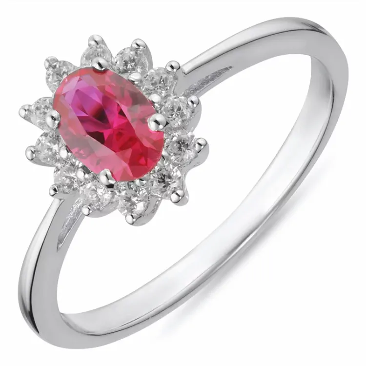Rosette rotem Zirkon Ring aus rhodiniertem Silber