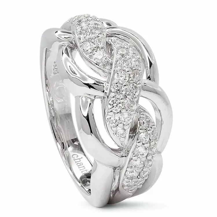 Geflochtenes Zirkon Ring aus rhodiniertem Silber