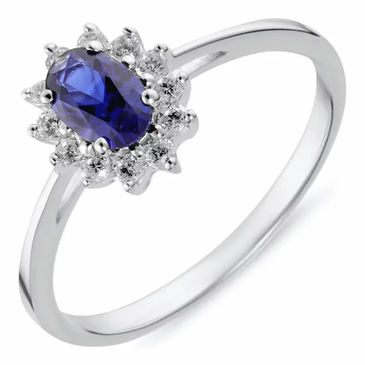 blauem synthetische Saphir Rosettenring aus rhodiniertem Silber