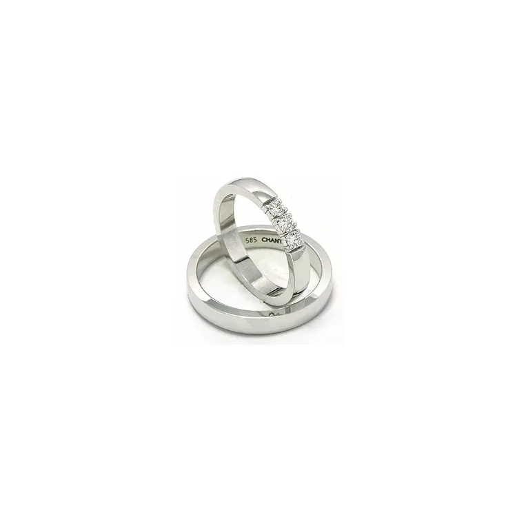 flachen trauringe aus 14 Karat Weißgold 3 x 0,05 ct - set