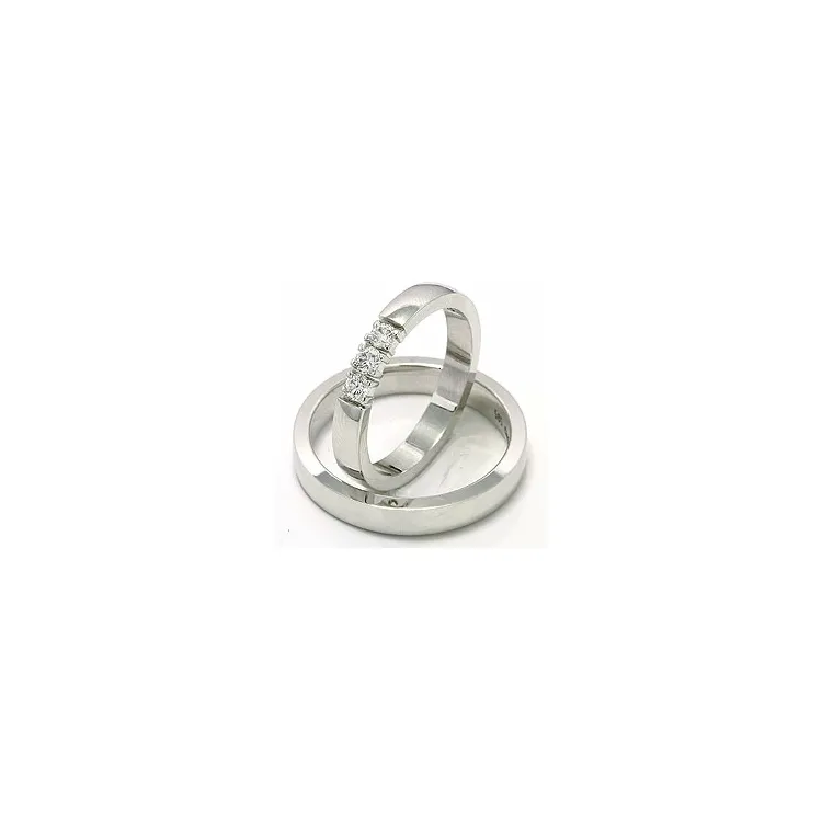 flachen trauringe aus 14 Karat Weißgold 3 x 0,05 ct - set