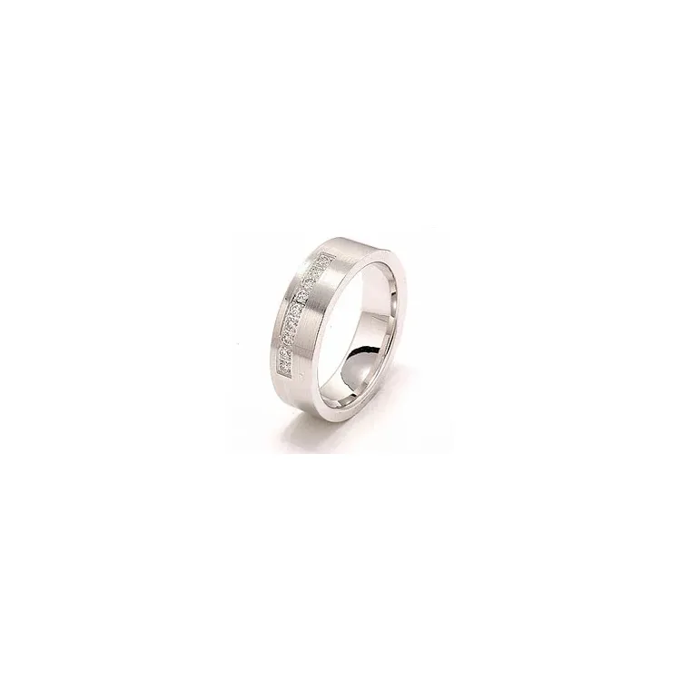 Breit matter Brillant Trauring aus 14 Karat Weißgold 9 x 0,015 ct