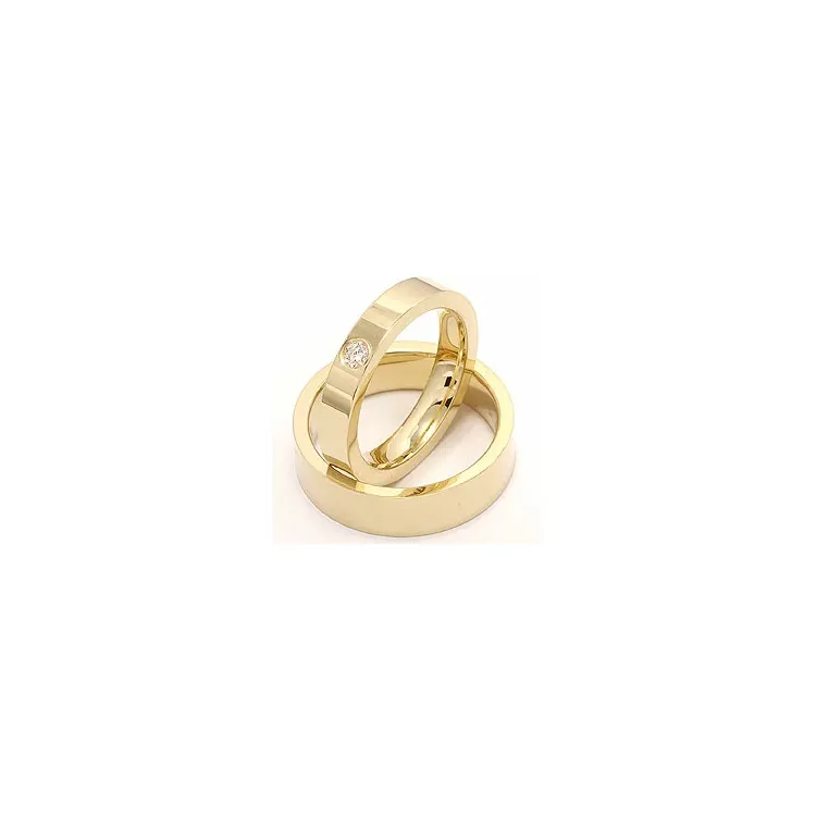 Polierten flachen Diamant trauringe aus 14 Karat Gold 0,10 ct - set