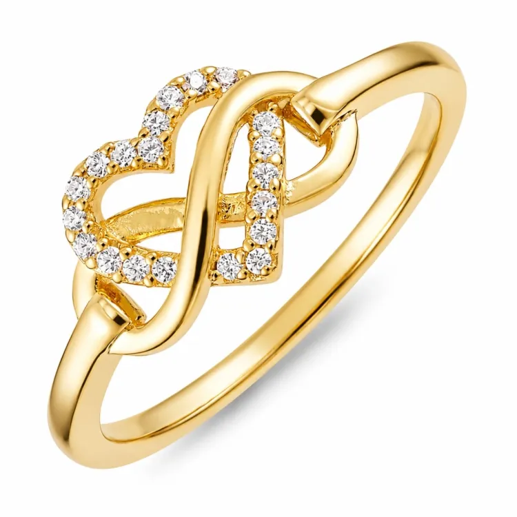 Herzen Zirkon Ring aus vergoldetes Messing