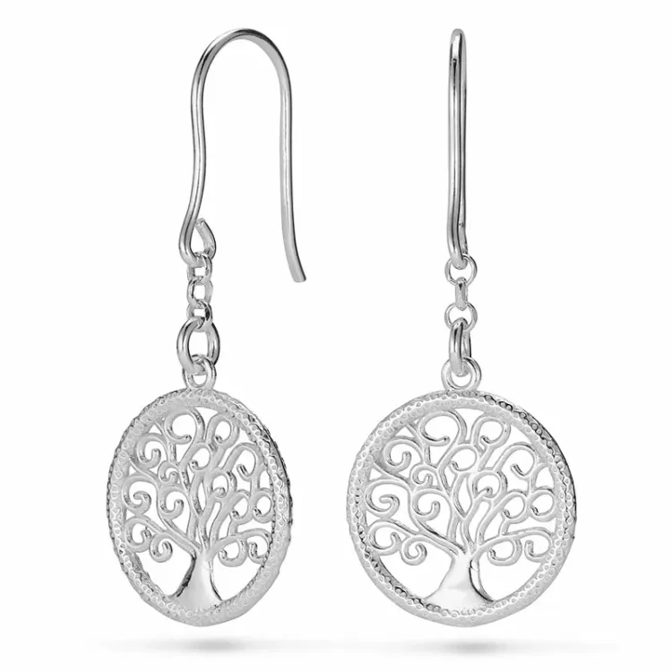 lange Lebensbaum Ohrringe in Silber