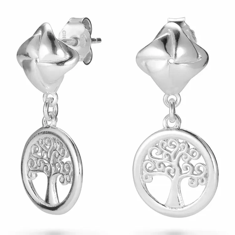 lange Lebensbaum Ohrringe in Silber