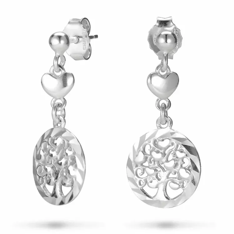 lange Lebensbaum Ohrringe in Silber