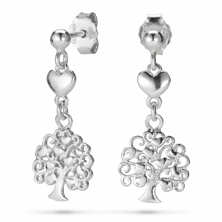 lange Lebensbaum Ohrringe in Silber