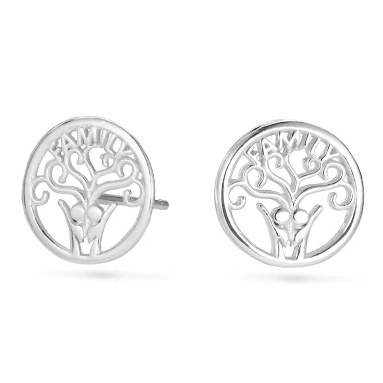 runder Lebensbaum Ohrstecker in Silber