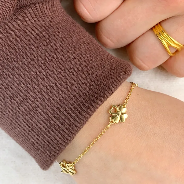 Kleeblatt Armband aus vergoldetem Sterlingsilber und Anhänger aus vergoldetem Sterlingsilber