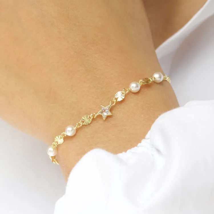 Stern Armband aus vergoldetem Sterlingsilber und Anhänger aus Edelstahl