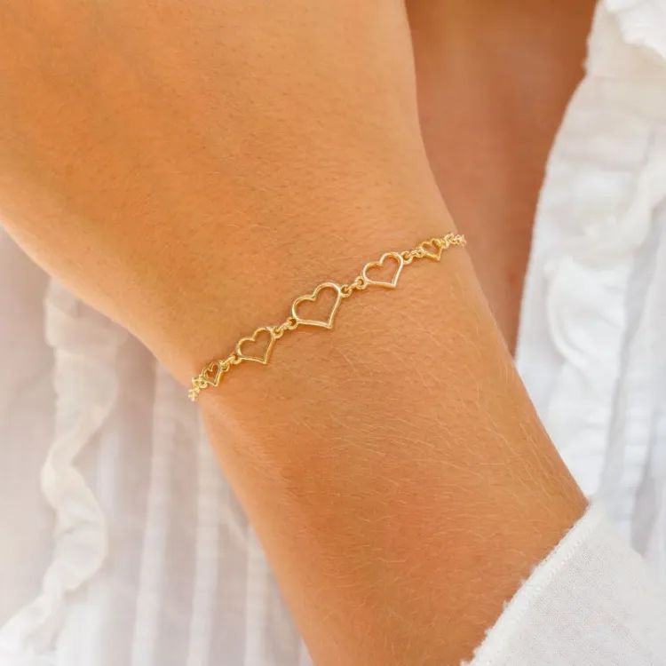 Herz Armband aus vergoldetem Sterlingsilber und Anhänger aus vergoldetem Sterlingsilber