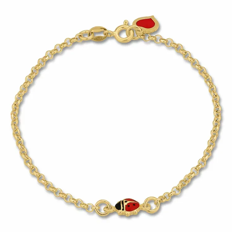 Kollektionsmuster Marienkäfer Armband aus vergoldetem Sterlingsilber und Anhänger aus vergoldetem Sterlingsilber