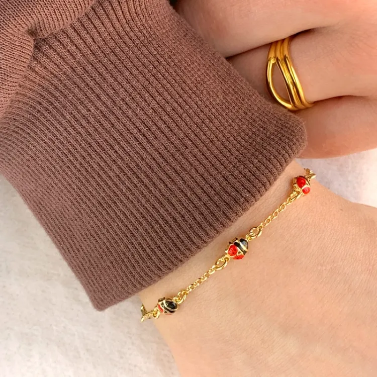 Marienkäfer Armband aus vergoldetem Sterlingsilber und Anhänger aus vergoldetem Sterlingsilber