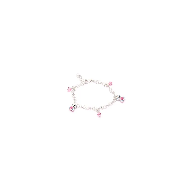 Teddybär rosa Kinderarmband aus Silber und Anhänger aus Silber