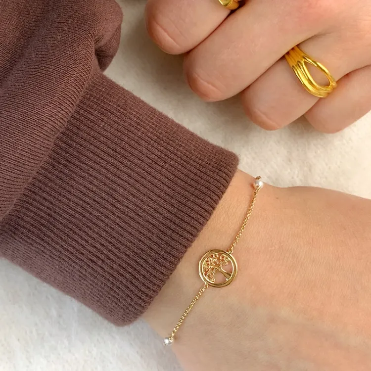 Lebensbaum Armband aus vergoldetem Sterlingsilber und Anhänger aus vergoldetem Sterlingsilber