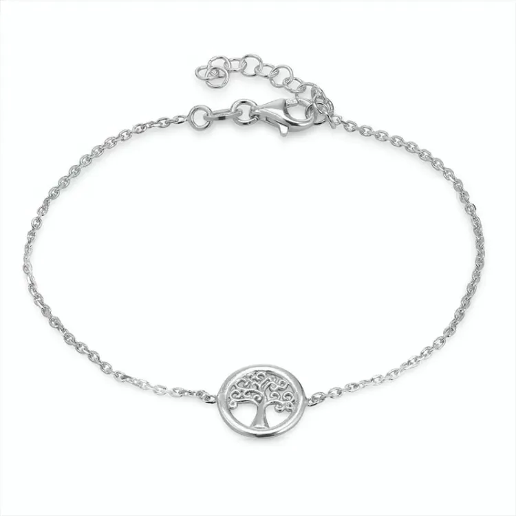 Lebensbaum Armband aus rhodiniertem Silber und Anhänger aus rhodiniertem Silber