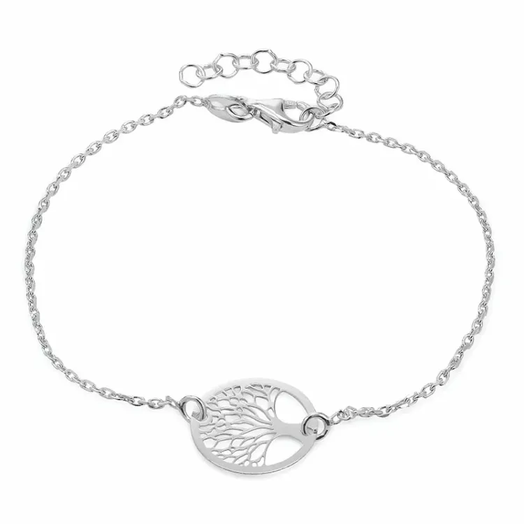 Lebensbaum Armband aus rhodiniertem Silber und Anhänger aus rhodiniertem Silber