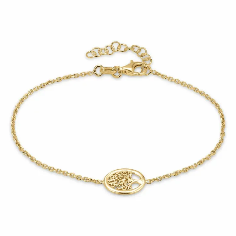 Lebensbaum Armband aus vergoldetem Sterlingsilber und Anhänger aus vergoldetem Sterlingsilber