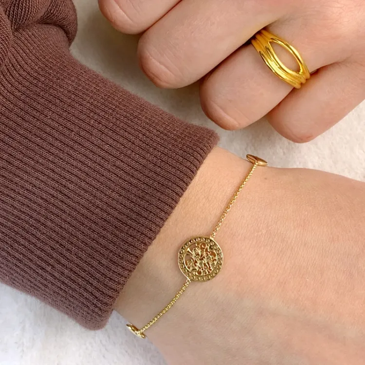 Lebensbaum Armband aus vergoldetem Sterlingsilber und Anhänger aus vergoldetem Sterlingsilber