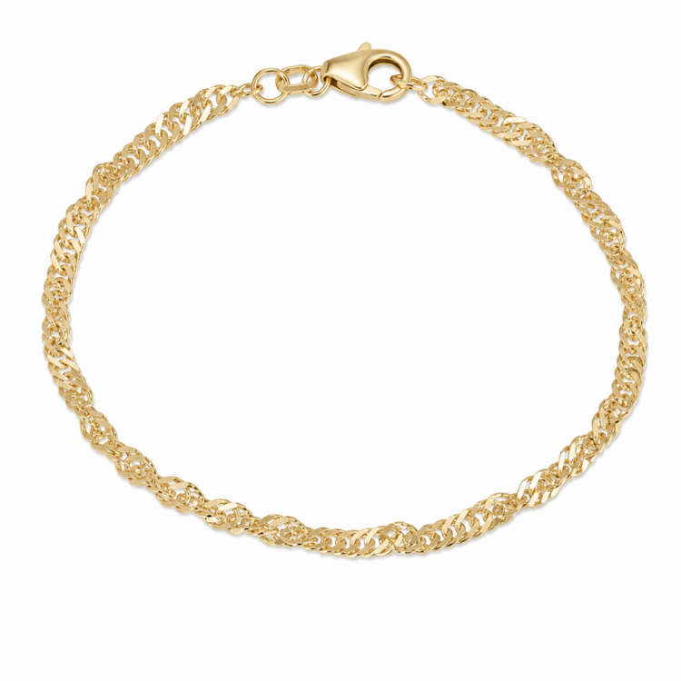 BNH Singapore Armband aus vergoldetem Sterlingsilber 18,5 cm x 2,9 mm