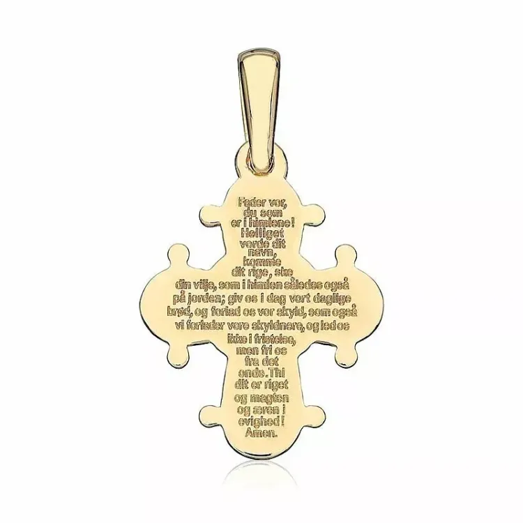 13 x 15 mm Dagmar-Kreuz mit Vater Unser aus vergoldetem Sterlingsilber - Amoré