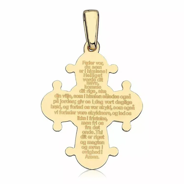 17 x 20 mm Dagmar-Kreuz mit Vater Unser aus vergoldetem Sterlingsilber - Amoré
