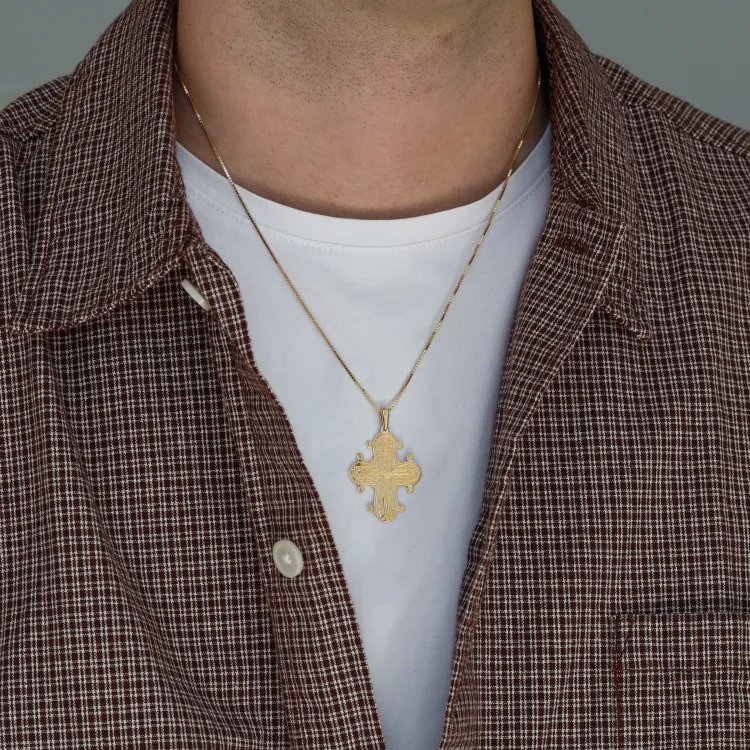 25 x 30 mm Dagmar-Kreuz mit Vater Unser aus vergoldetem Sterlingsilber - Amoré