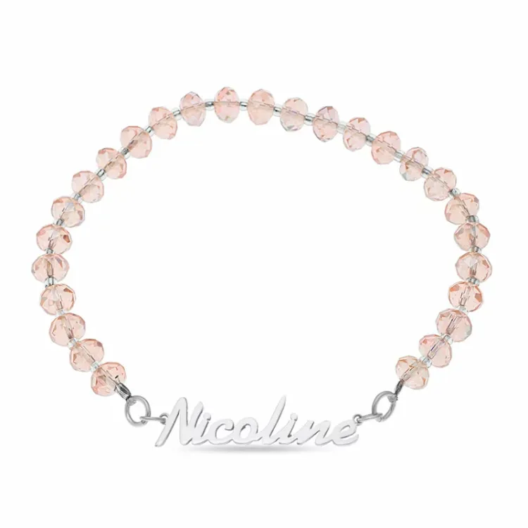 Namensarmband in rosa Steinen und Silber - My Letter