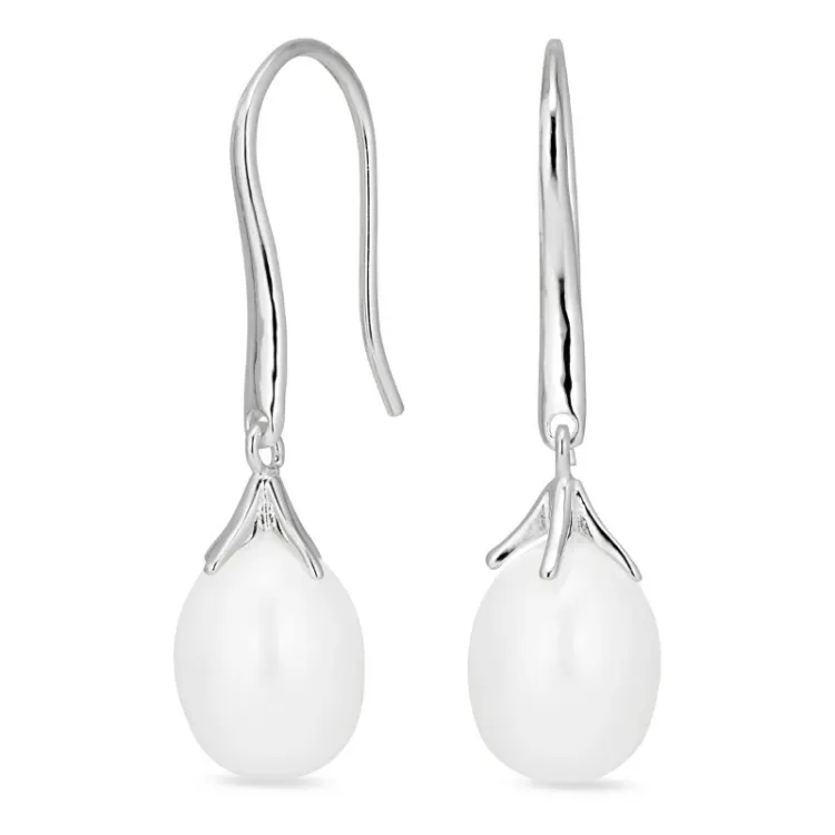 lange Perle Ohrringe in Silber