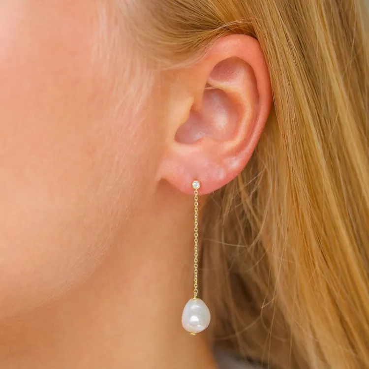 9-9,5 mm lange Perle ketten ohrringe in vergoldetem Sterlingsilber