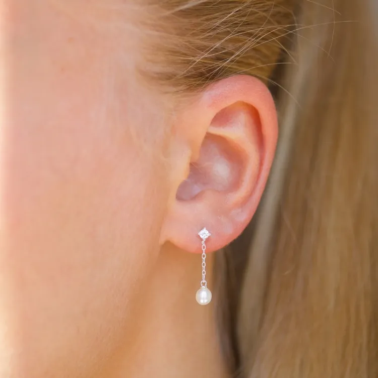 4-4,5 mm Perle ketten ohrringe in Silber
