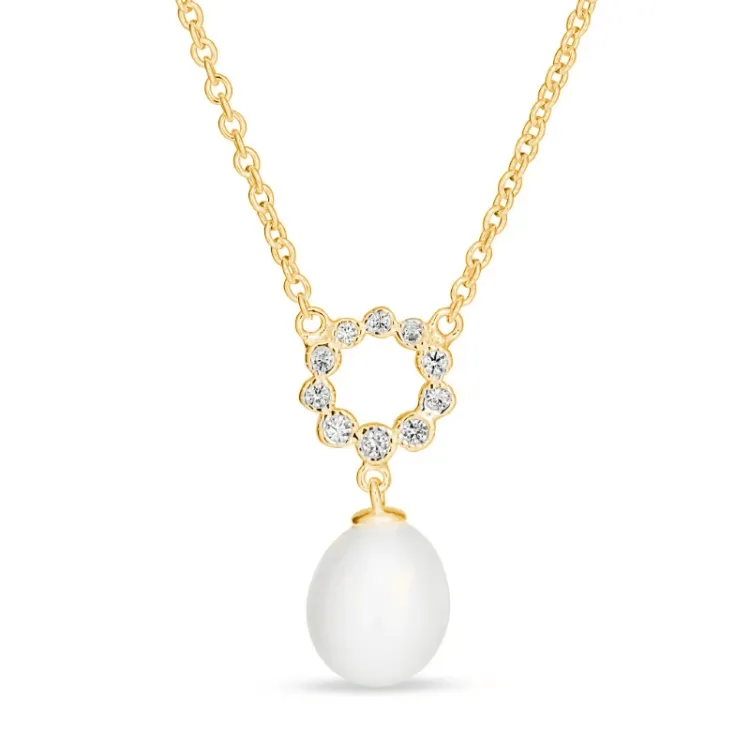 Perle Halskette aus vergoldetem Sterlingsilber und Anhänger aus vergoldetem Sterlingsilber