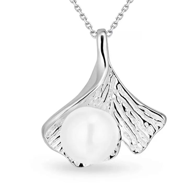 Blatt Perle Halskette aus Silber und Anhänger aus Silber