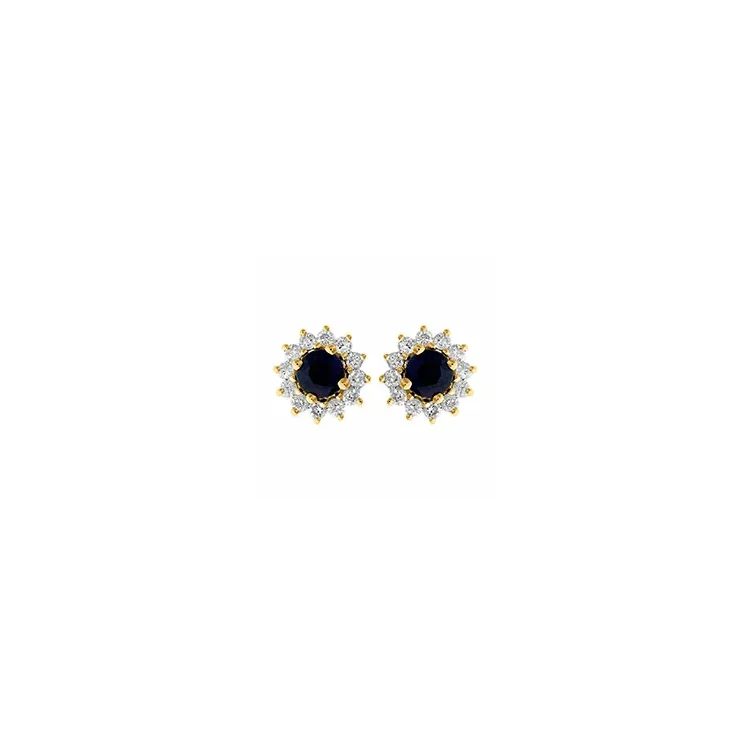 Blumen Saphir Ohrstecker in 14 Karat Gold mit Saphir und Diamant