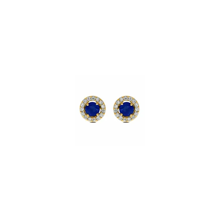 runden Ohrstecker in 14 Karat Gold mit Saphir und Diamant 
