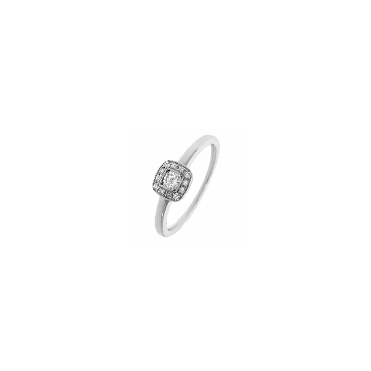 viereckigem Diamant Ring in 14 Karat Weißgold 0,17 ct